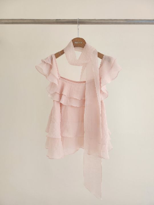 FEMME韓國直郵女裝新品推薦時尚襯衫蕾絲衫含圍巾荷葉邊雙層FEMME襯衫/蕾絲衫圖色2