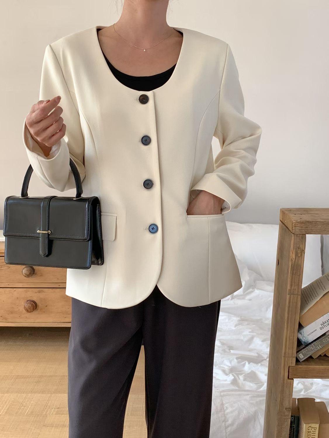 SUNDAY/FF韓國直郵實拍女士新款人氣26春夏時尚夾克U領羅紋SUNDAY/FF夾克圖色2