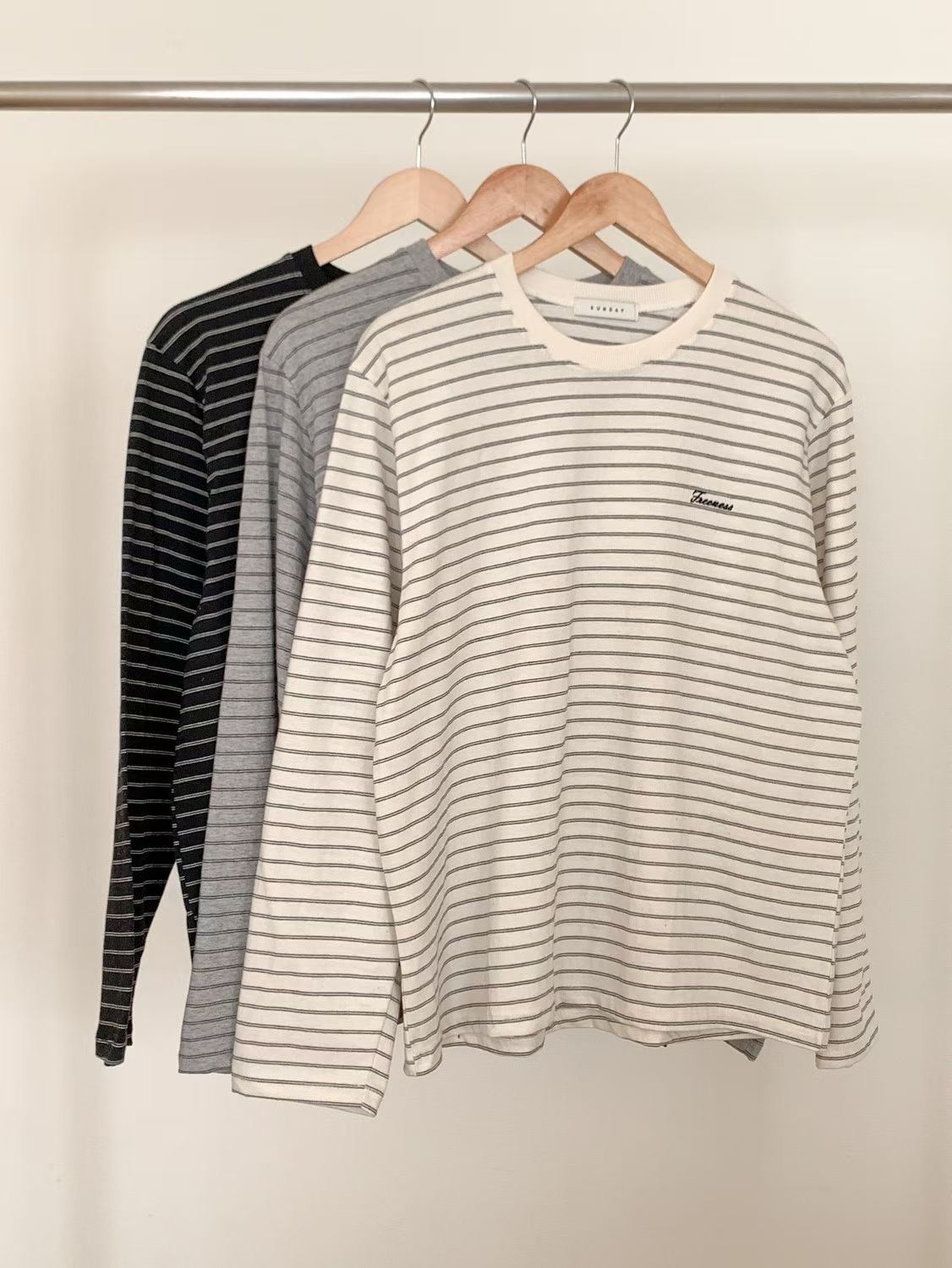 SUNDAY/FF韓國東大門代購女士新品時尚26春夏長袖T恤刺繡條紋SUNDAY/FF長袖T恤圖色1左一色