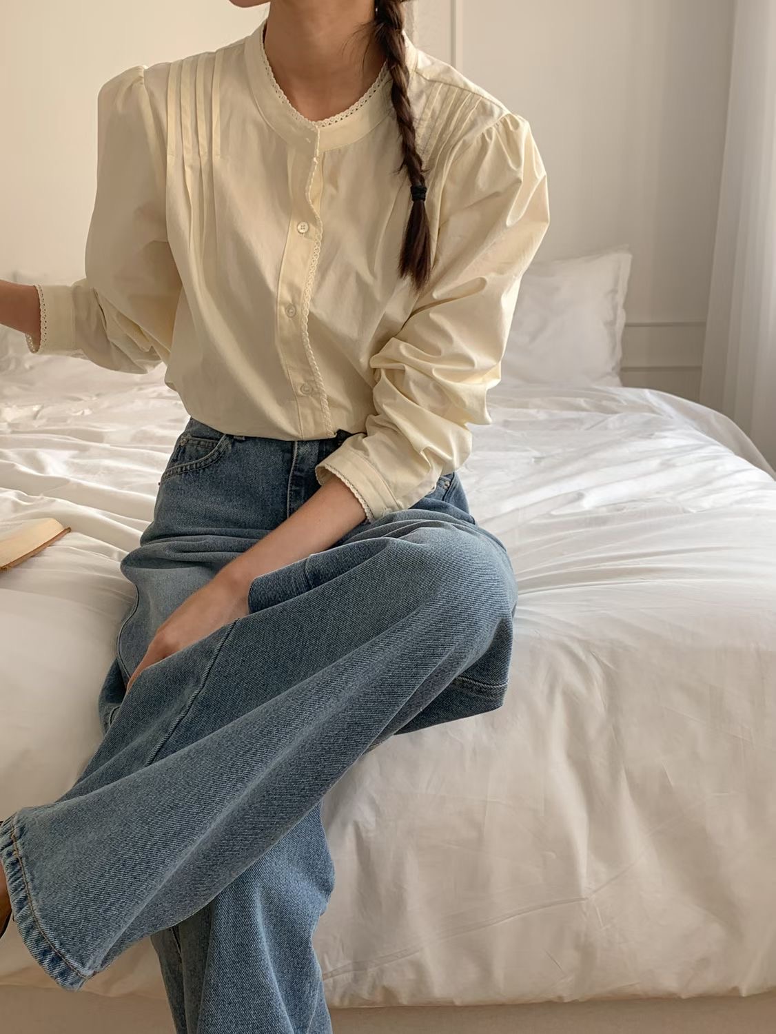 SUNDAY/FF韓國直郵女裝新款熱賣時尚人氣襯衫蕾絲衫褶裥SUNDAY/FF襯衫/蕾絲衫圖色2