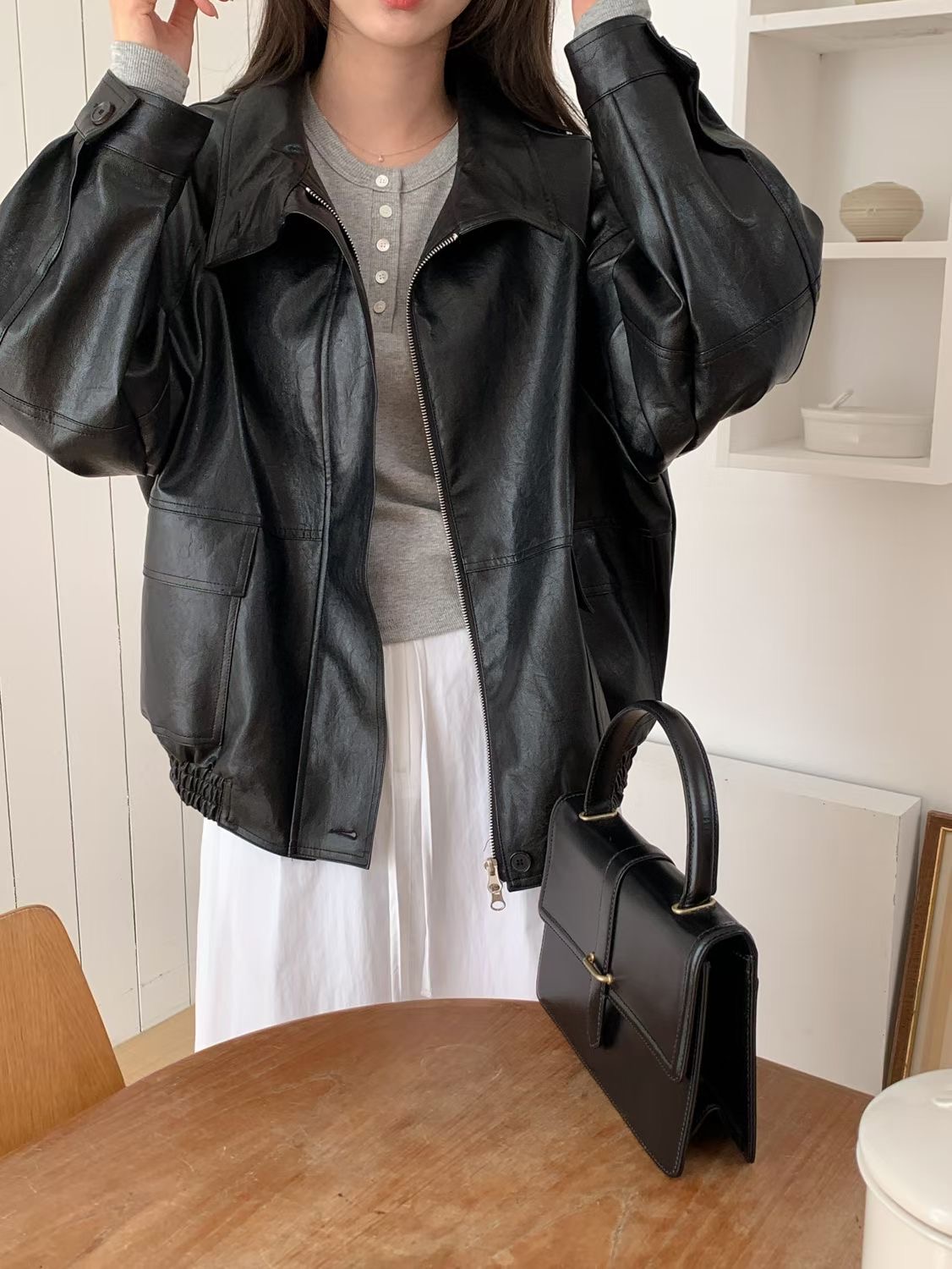 SUNDAY/FF韓國直郵女裝新品人氣職業26春夏時尚夾克皮革SUNDAY/FF夾克