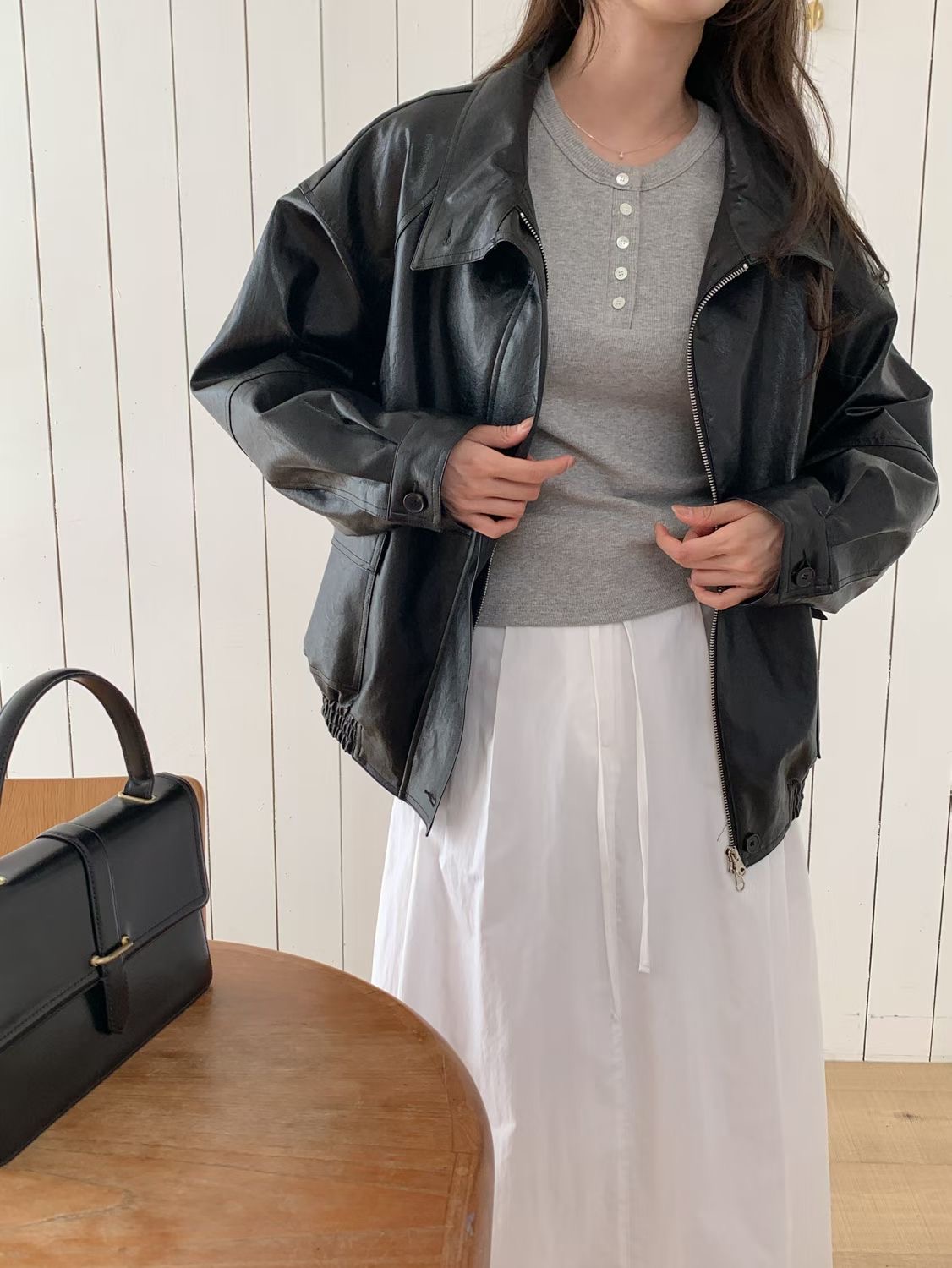 SUNDAY/FF韓國直郵女裝新品人氣職業26春夏時尚夾克皮革SUNDAY/FF夾克圖色2