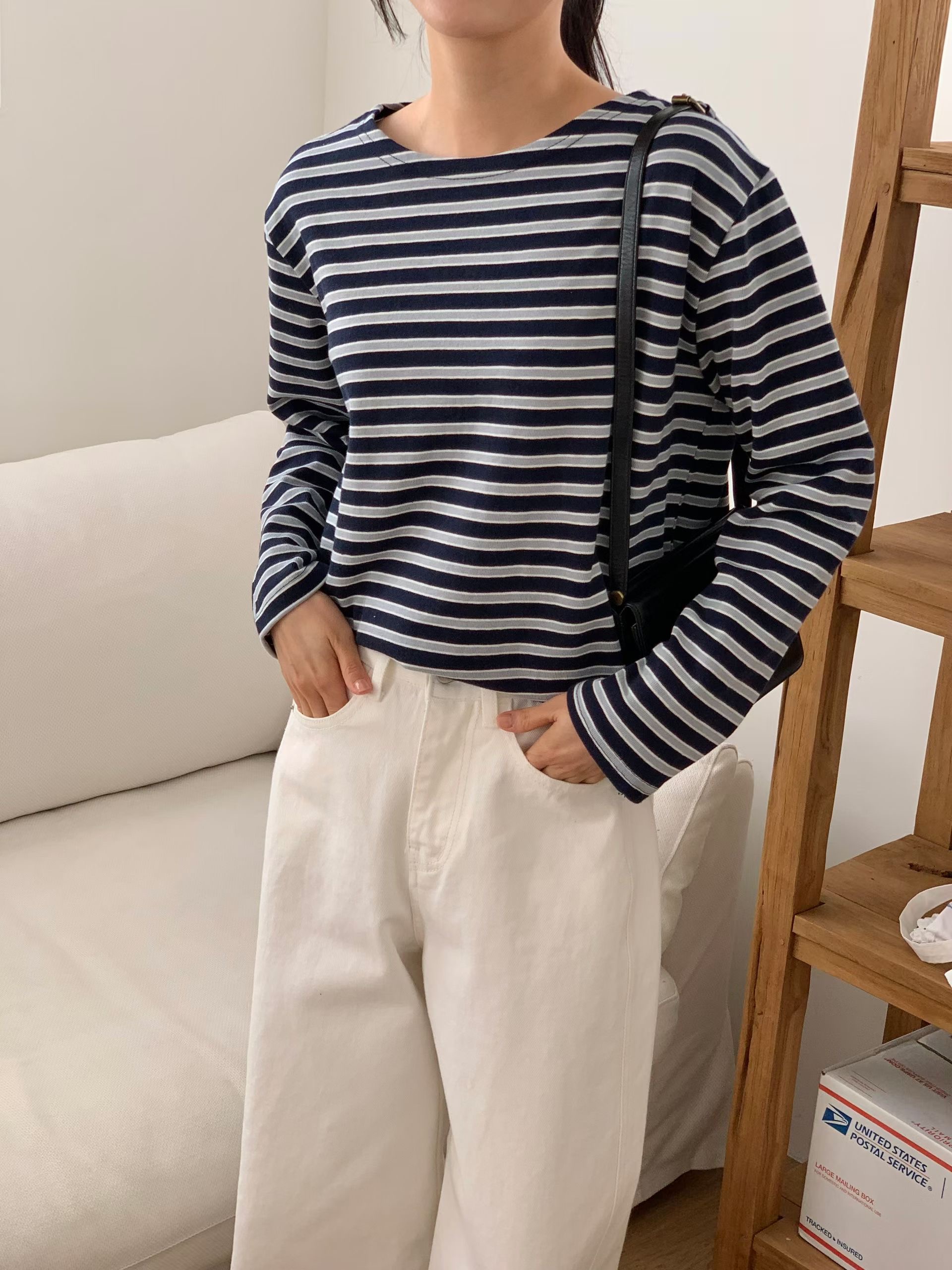 SUNDAY/FF韓國代購女裝新品26春夏人氣休閑時尚長袖T恤條紋SUNDAY/FF長袖T恤圖色2