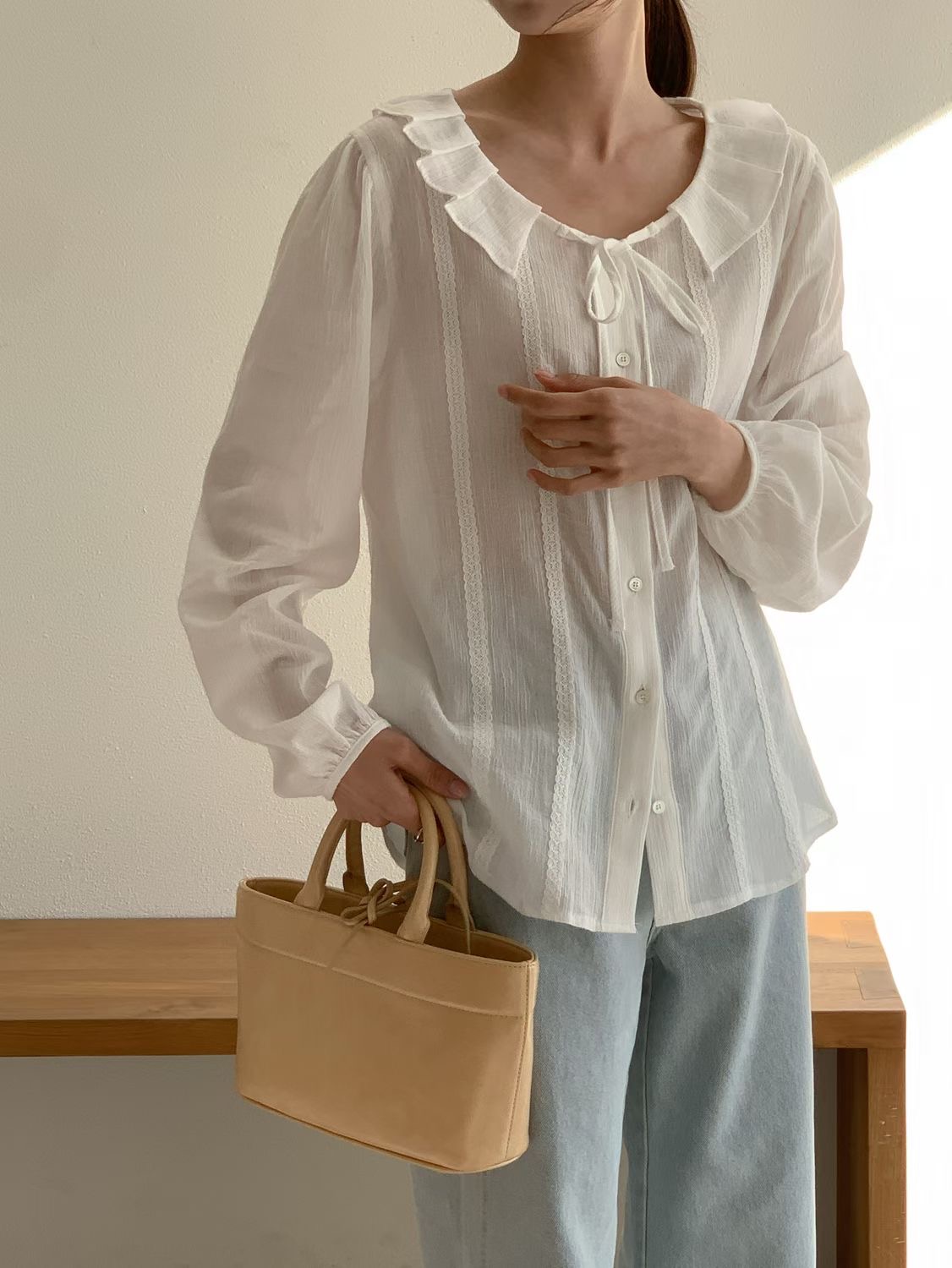 SUNDAY/FF韓國直郵實拍女裝新款職業26春夏推薦襯衫蕾絲衫SUNDAY/FF襯衫/蕾絲衫圖色1