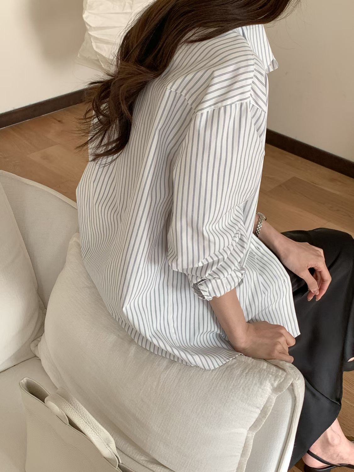 SUNDAY/FF韓國直郵實拍女士新品人氣休閑襯衫蕾絲衫條紋SUNDAY/FF襯衫/蕾絲衫