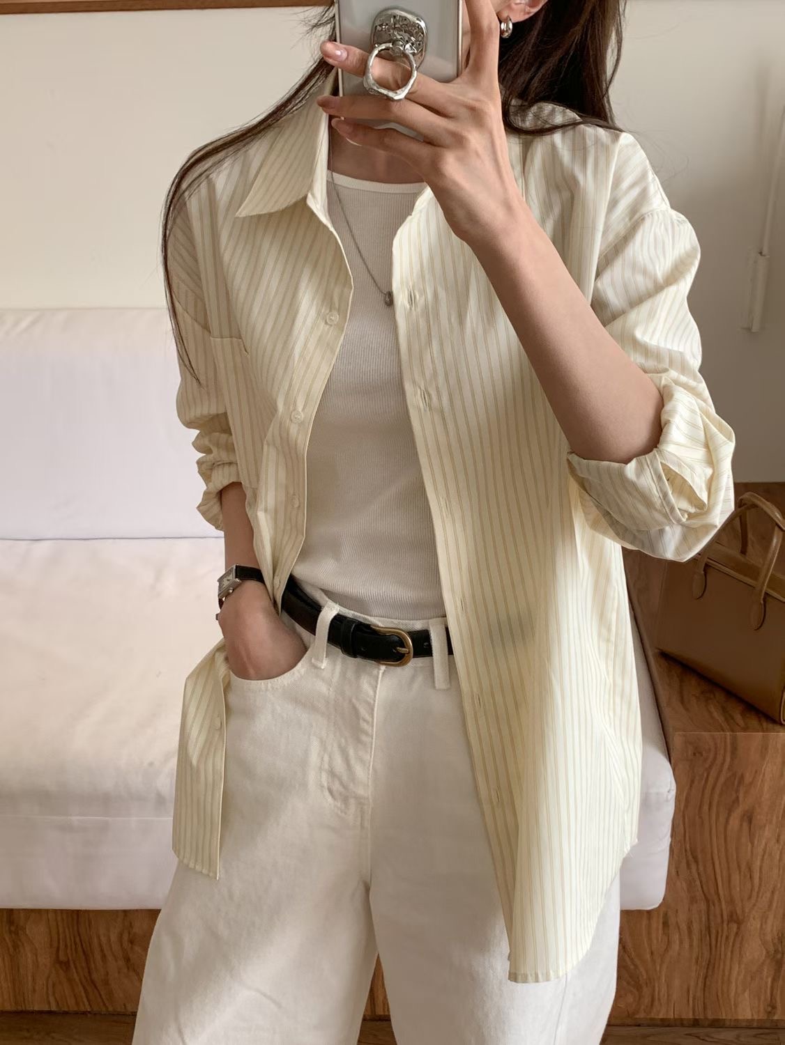 SUNDAY/FF韓國直郵實拍女士新品人氣休閑襯衫蕾絲衫條紋SUNDAY/FF襯衫/蕾絲衫圖色1