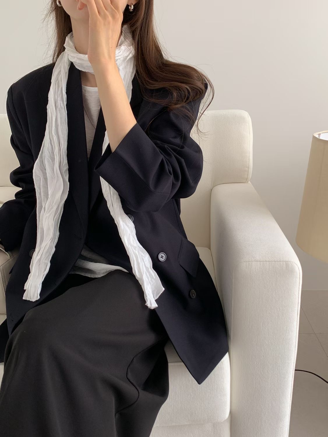 SUNDAY/FF韓國代購女裝新款職業26春夏圍巾披肩褶皺圍巾SUNDAY/FF圍巾/披肩圖色1