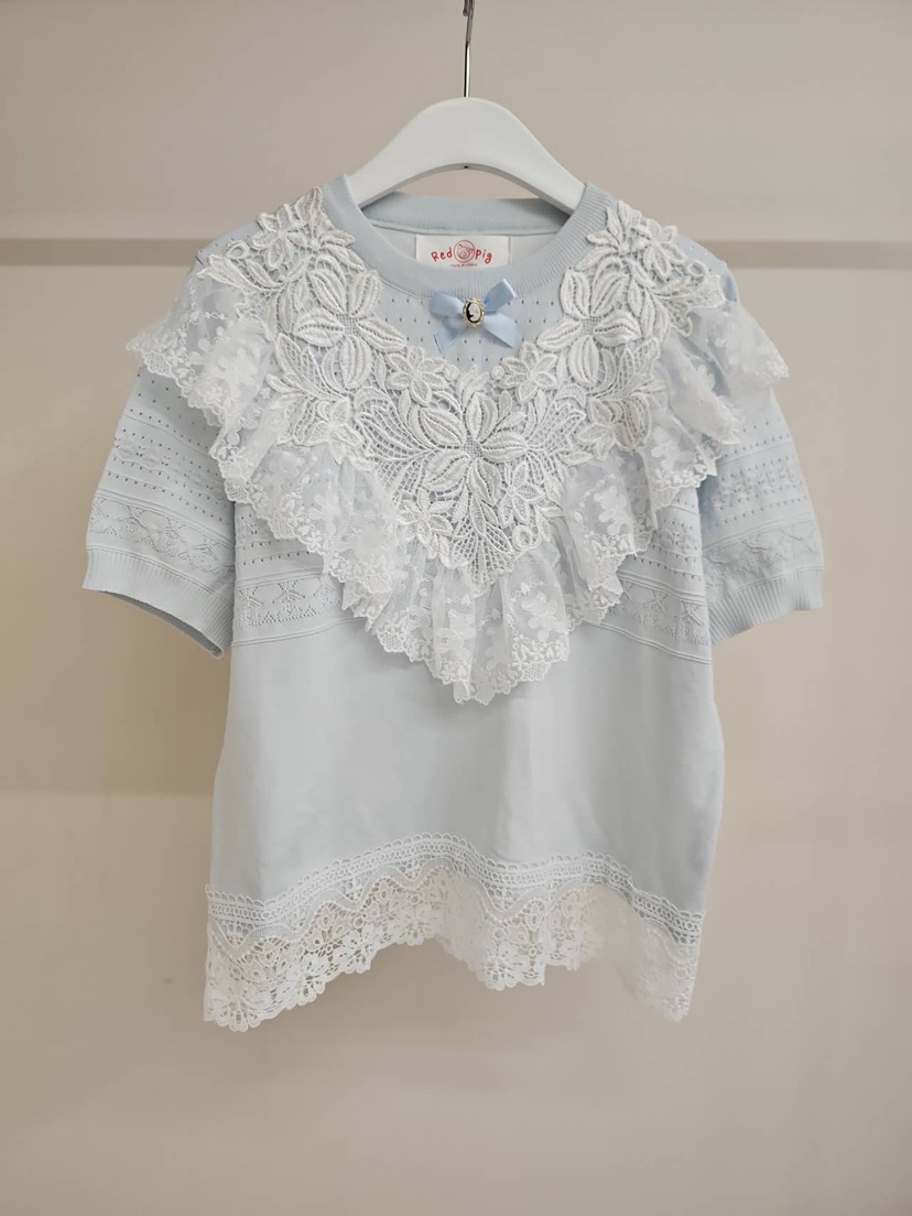 REDPIG韓國代購女裝新品熱賣推薦休閑襯衫蕾絲衫刺繡蕾絲Red Pig襯衫/蕾絲衫圖色1