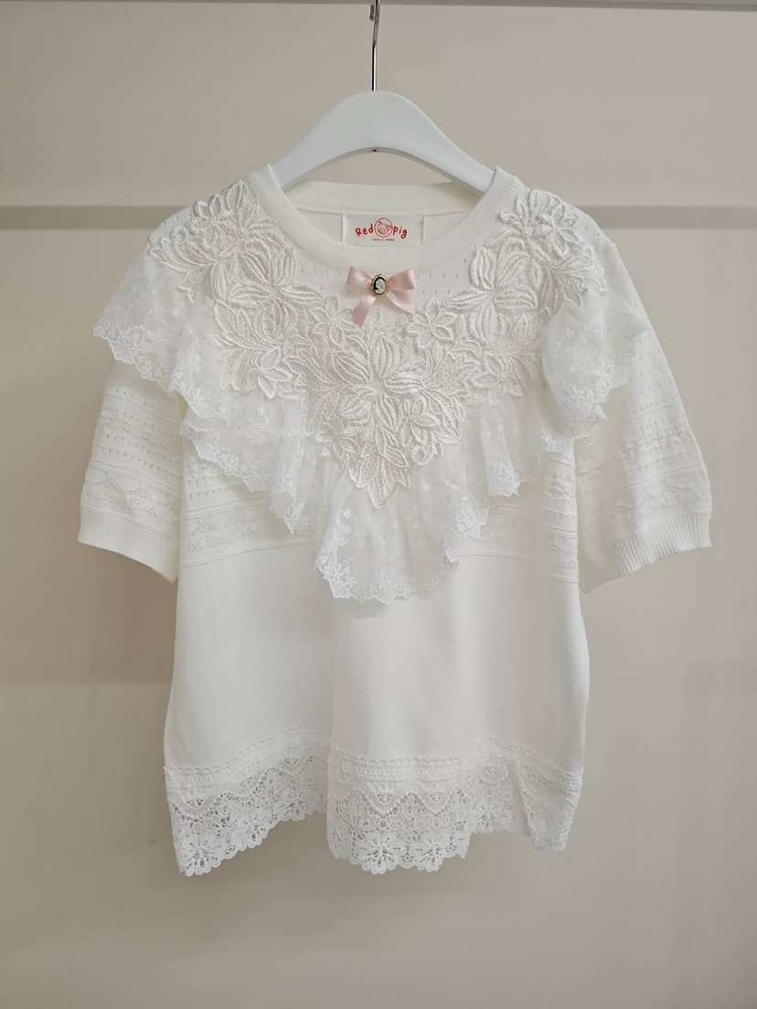 REDPIG韓國代購女裝新品熱賣推薦休閑襯衫蕾絲衫刺繡蕾絲Red Pig襯衫/蕾絲衫圖色3