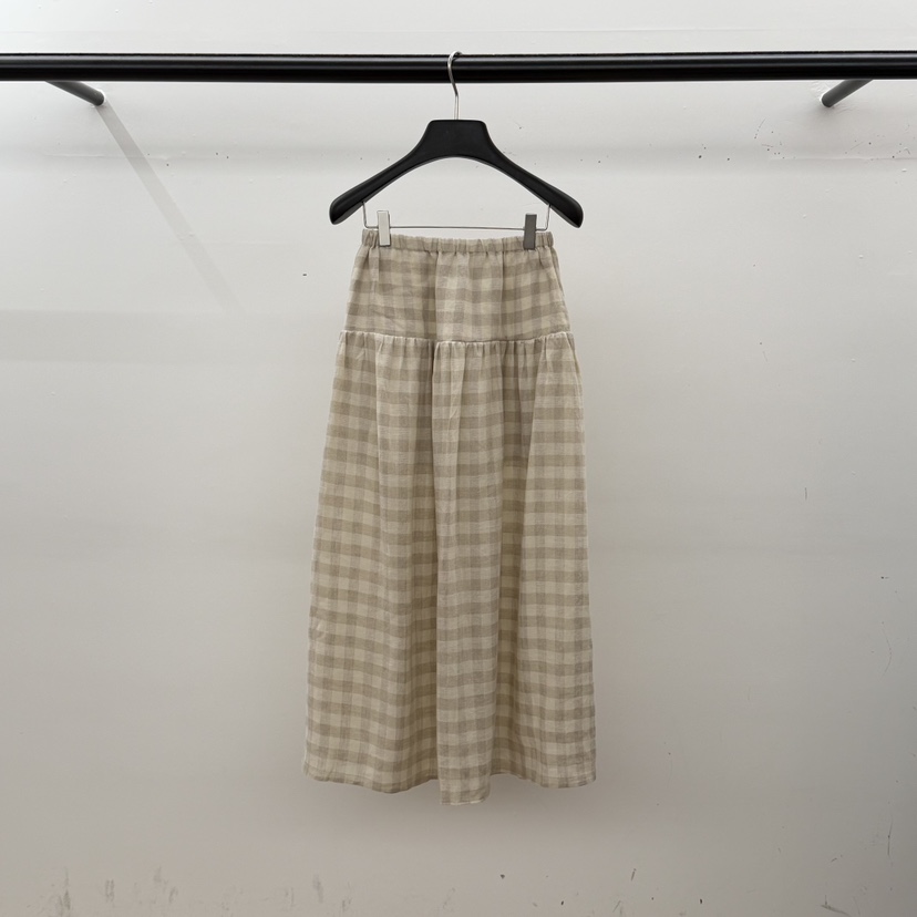 ID東大門實拍女士新款休閑推薦人氣真品26春夏長裙格紋褶皺ID長裙