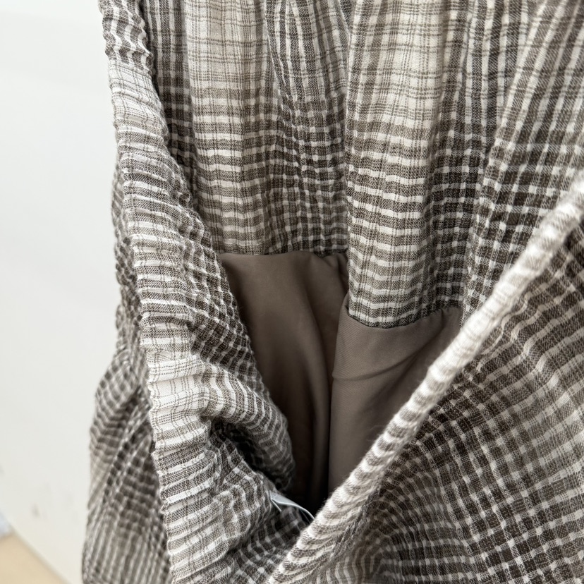 ID東大門實拍女士新款休閑推薦人氣真品26春夏長裙格紋褶皺ID長裙