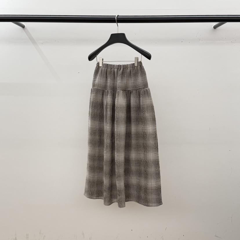 ID東大門實拍女士新款休閑推薦人氣真品26春夏長裙格紋褶皺ID長裙