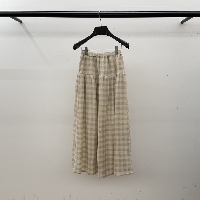 ID東大門實拍女士新款休閑推薦人氣真品26春夏長裙格紋褶皺ID長裙圖色1