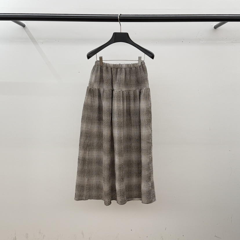 ID東大門實拍女士新款休閑推薦人氣真品26春夏長裙格紋褶皺ID長裙圖色2