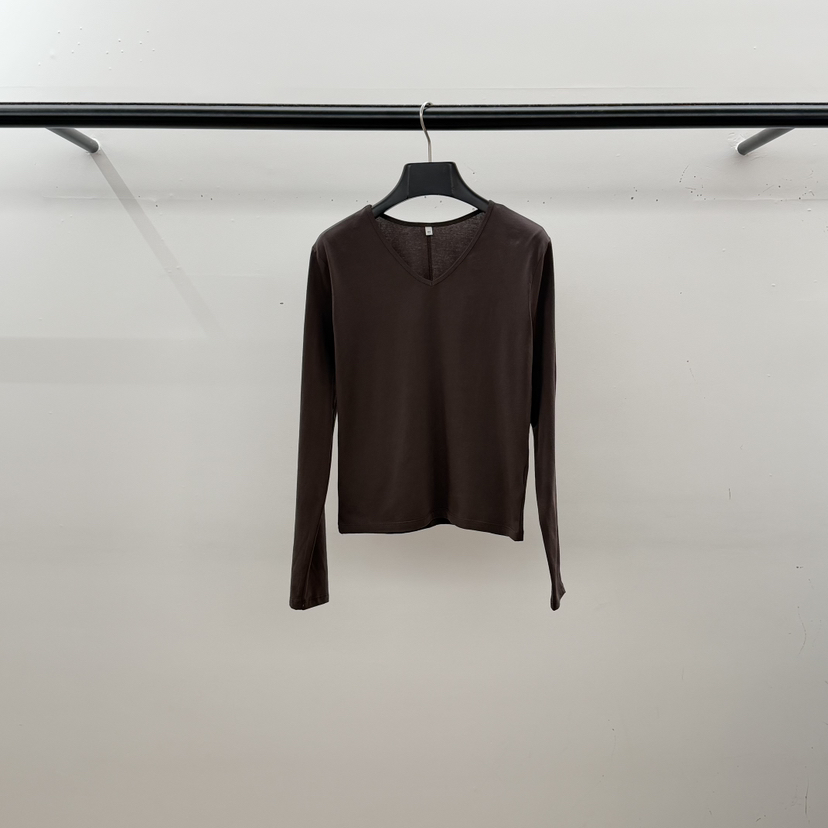 ID韓國直郵女裝新款推薦真品休閑時尚職業26春夏長袖T恤V領ID長袖T恤圖色3棕色