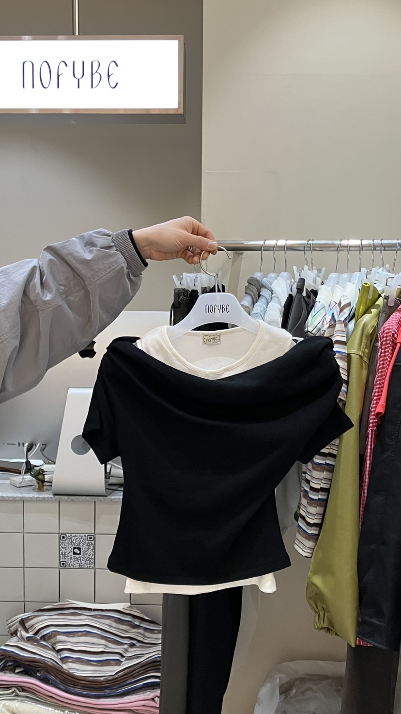 NOFYBE韓國代購女士新品真品26春夏職業人氣推薦休閑T恤露肩NOFYBET恤圖色2