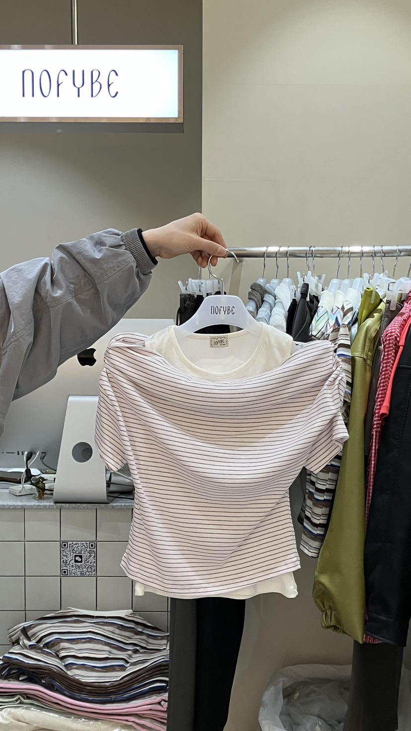 NOFYBE韓國代購女士新品真品26春夏職業人氣推薦休閑T恤露肩NOFYBET恤圖色3