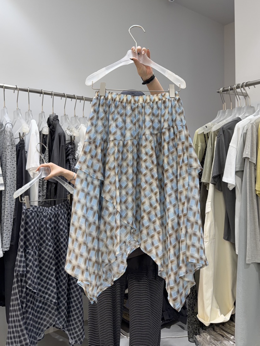 LOOKK/MIMME韓國直郵女裝新品26春夏半身裙中短裙不對稱格子LOOKK/MIMME半身裙/中短裙