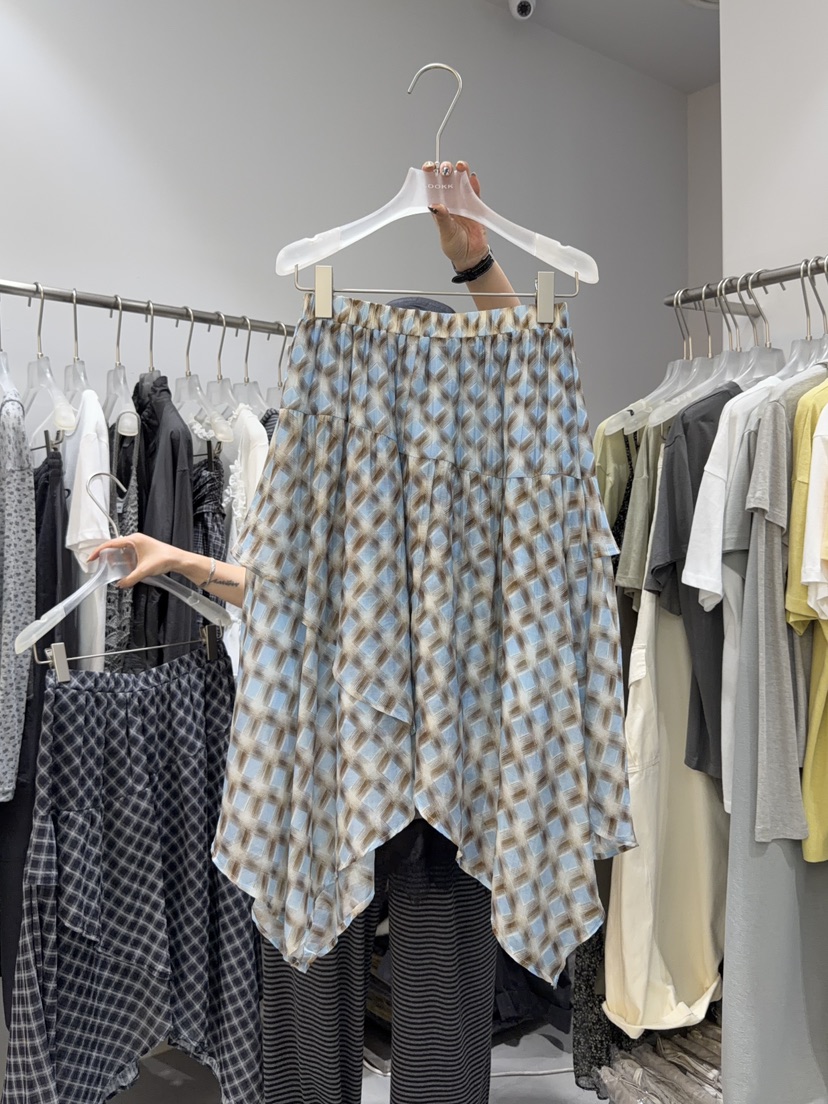 LOOKK/MIMME韓國直郵女裝新品26春夏半身裙中短裙不對稱格子LOOKK/MIMME半身裙/中短裙圖色1