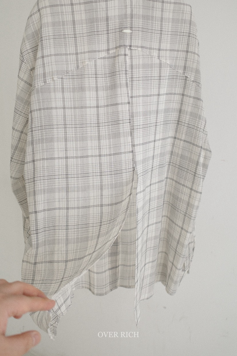 OVER RICH韓國東大門直郵女士新品熱賣襯衫蕾絲衫格紋開衩OVER RICH襯衫/蕾絲衫