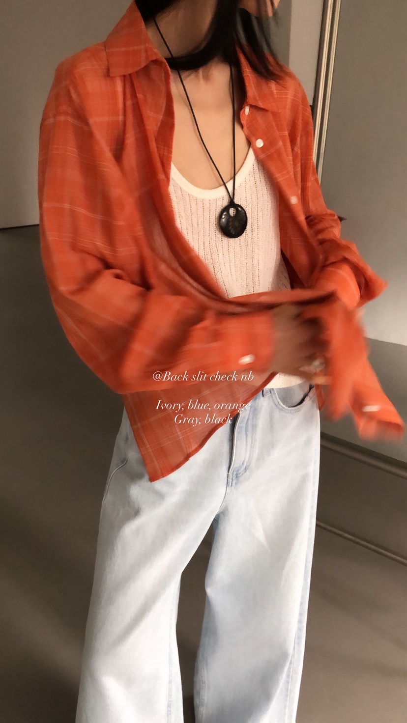 OVER RICH韓國東大門直郵女士新品熱賣襯衫蕾絲衫格紋開衩OVER RICH襯衫/蕾絲衫