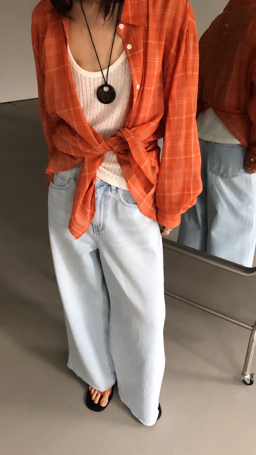 OVER RICH韓國東大門直郵女士新品熱賣襯衫蕾絲衫格紋開衩OVER RICH襯衫/蕾絲衫