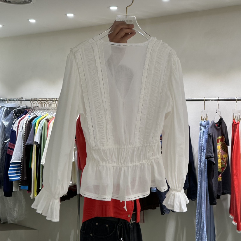 JERRY HALL-P韓國直郵女士新品職業真品襯衫蕾絲衫褶皺JERRY HALL襯衫/蕾絲衫