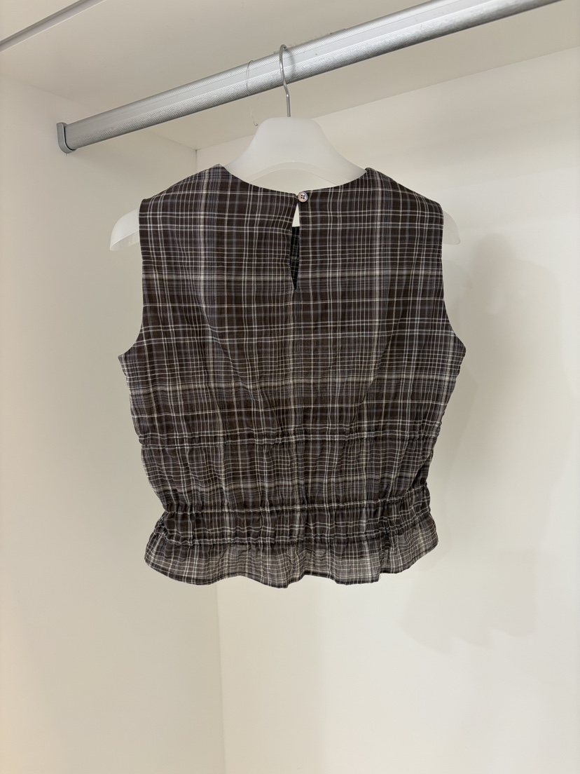 NORMAL韓國直郵實拍女裝新品休閑26春夏吊帶背心格子褶皺NORMAL吊帶/背心