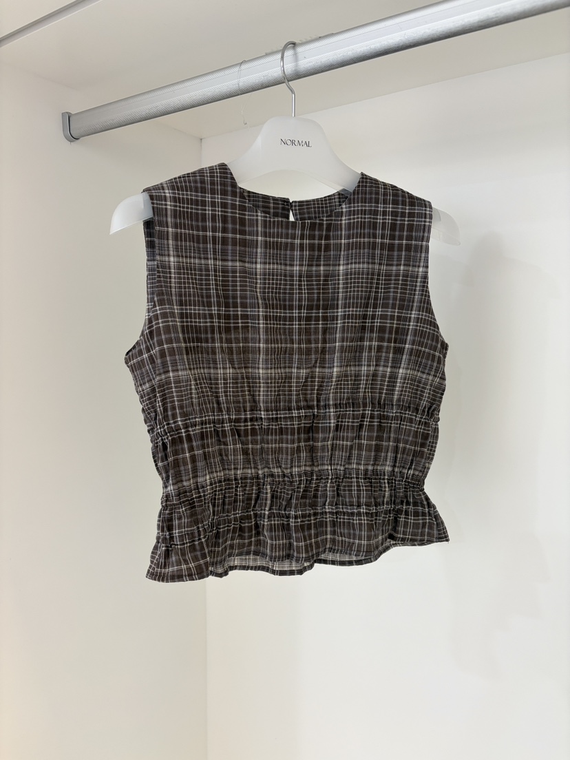 NORMAL韓國直郵實拍女裝新品休閑26春夏吊帶背心格子褶皺NORMAL吊帶/背心圖色1