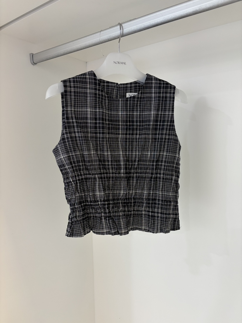 NORMAL韓國直郵實拍女裝新品休閑26春夏吊帶背心格子褶皺NORMAL吊帶/背心圖色2