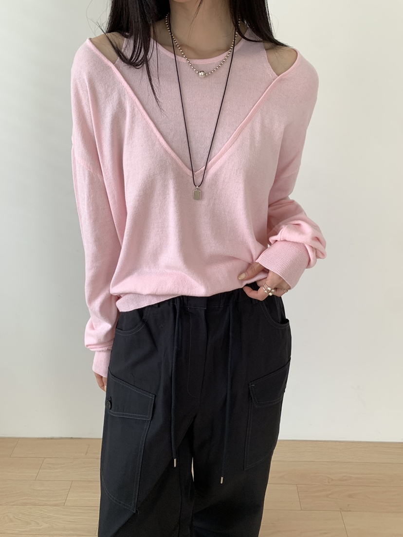 B_GARDER韓國東大門代購女士新品休閑人氣26春夏針織衫雙層B.GARDER針織衫圖色2