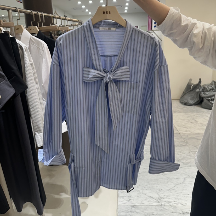 BES韓國代購女士新款職業休閑推薦熱賣26春夏襯衫蕾絲衫含腰帶BES SEOUL襯衫/蕾絲衫圖色2