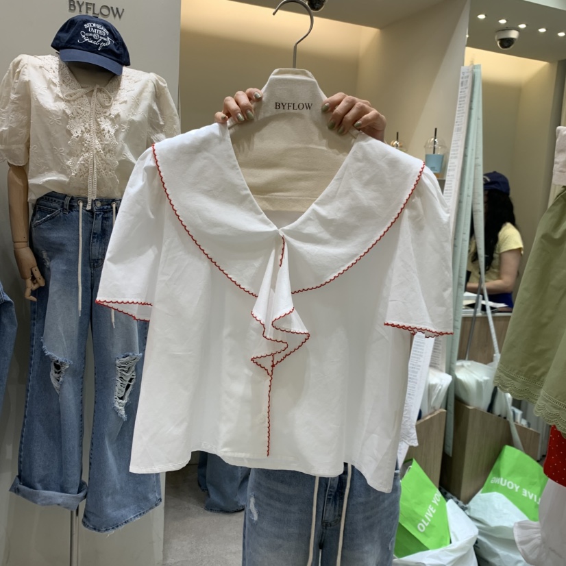 BY FLOW東大門直郵女士新品人氣時尚休閑襯衫蕾絲衫刺繡BY FLOW襯衫/蕾絲衫圖色2