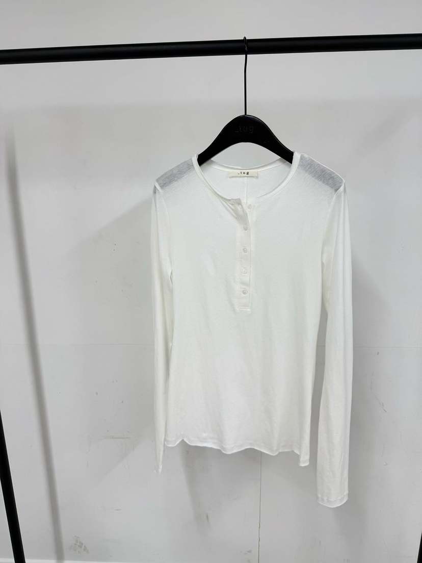 TUG東大門直郵女士新款26春夏熱賣休閑職業長袖T恤亞麻紐扣TUG長袖T恤圖色1