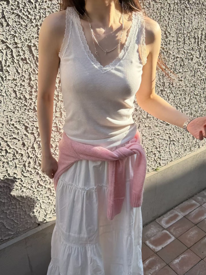 ARKIE/TAF韓國東大門代購女裝新品推薦人氣吊帶背心V領蕾絲ARKIE/TAF吊帶/背心