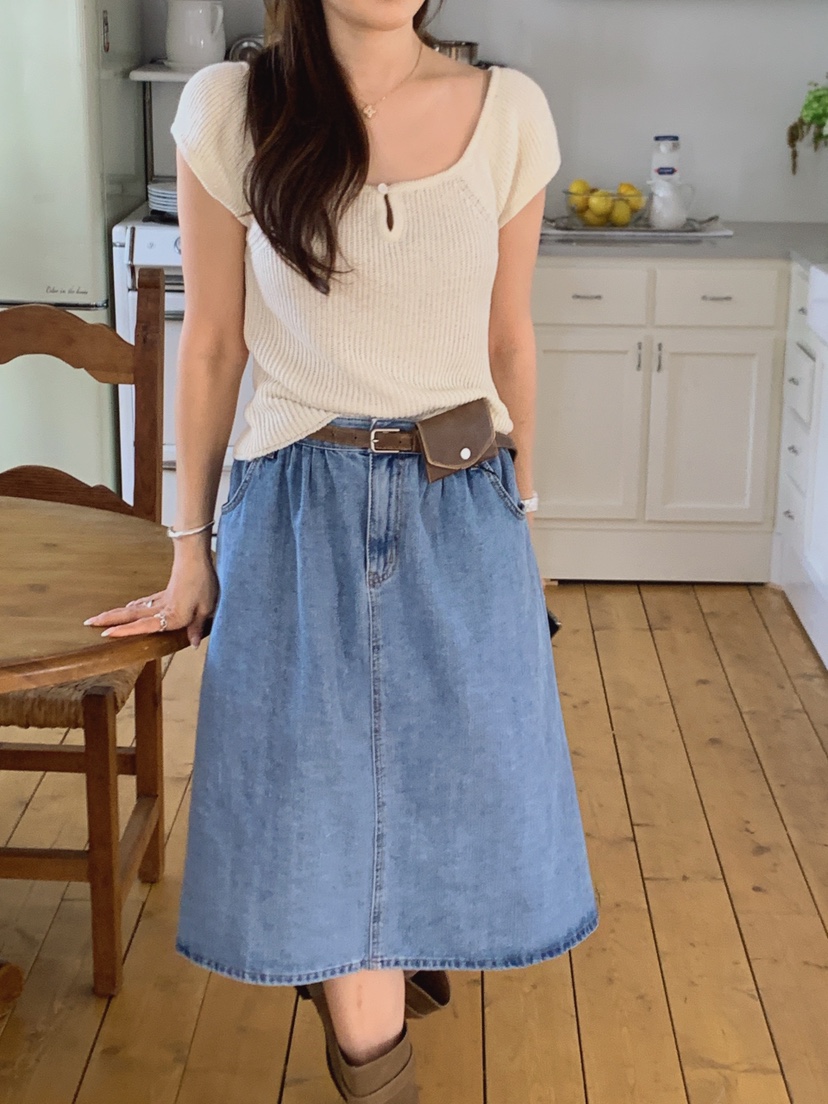 LA CREME韓國直郵實拍女裝新款休閑推薦半身裙中短裙褶皺LA CREME半身裙/中短裙