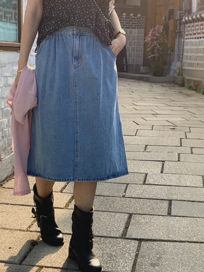 LA CREME韓國直郵實拍女裝新款休閑推薦半身裙中短裙褶皺LA CREME半身裙/中短裙