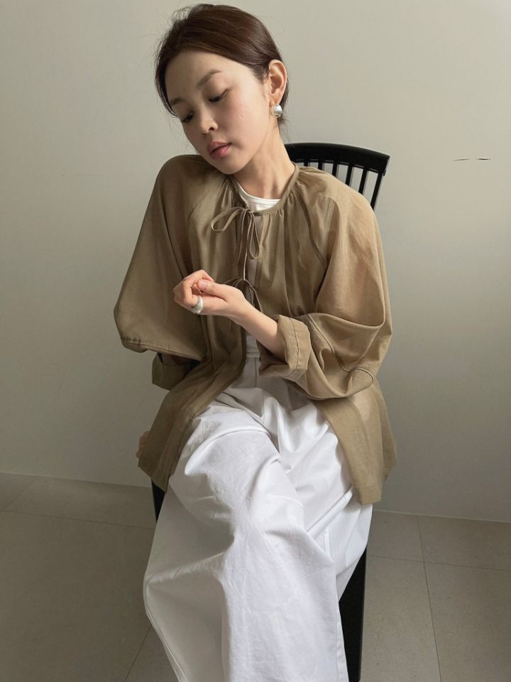 MARE韓國直郵實拍女士新品推薦休閑人氣時尚襯衫蕾絲衫褶皺MARE襯衫/蕾絲衫