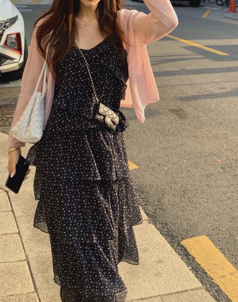 LA CREME韓國直郵實拍女裝新款熱賣26春夏推薦長裙花朵雪紡LA CREME長裙