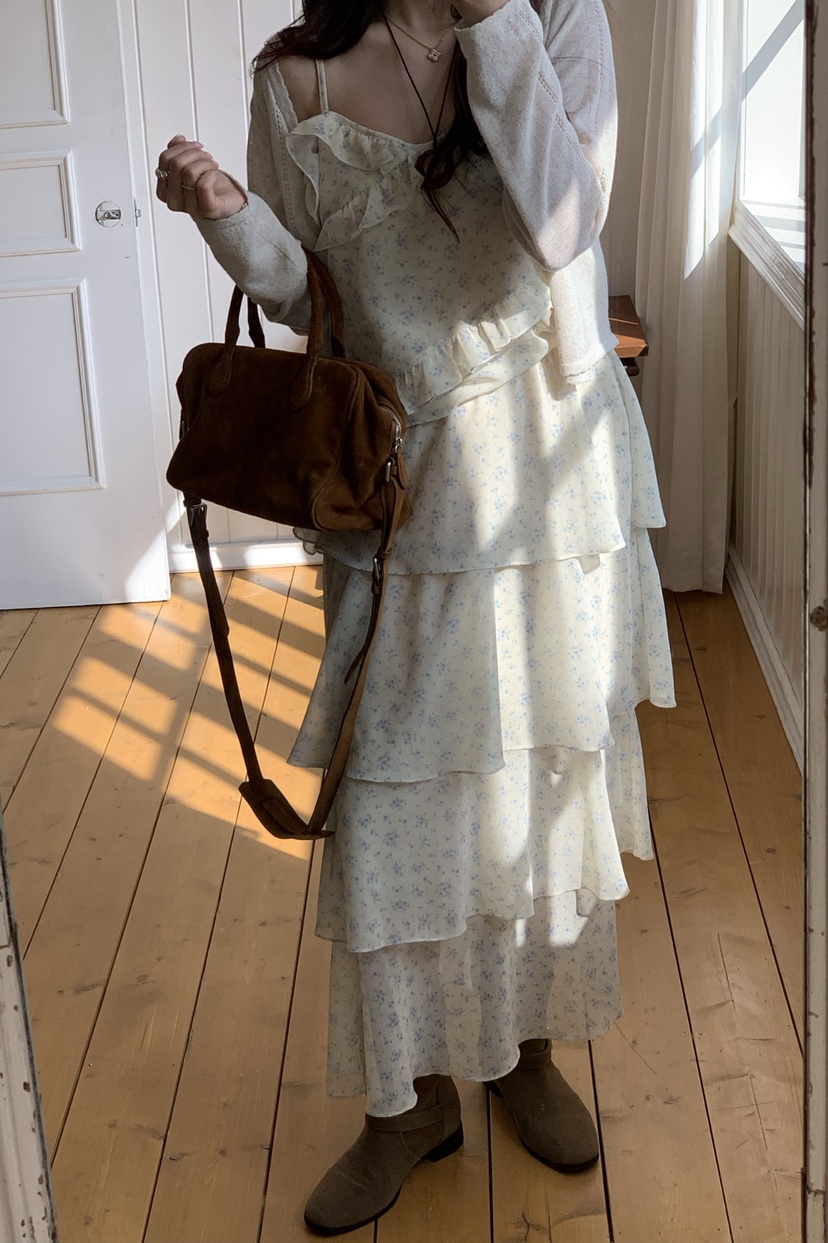 LA CREME韓國直郵實拍女裝新款熱賣26春夏推薦長裙花朵雪紡LA CREME長裙