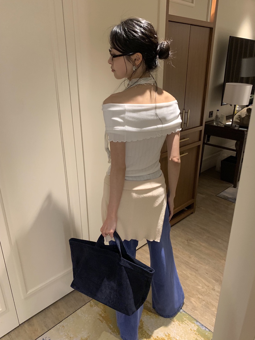 LOFN韓國直郵實拍女裝新品人氣休閑職業時尚26春夏T恤露肩LOFNT恤