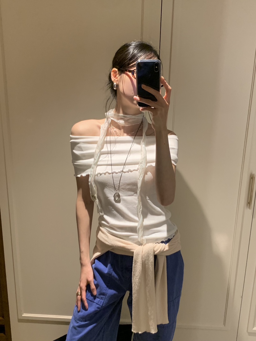 LOFN韓國直郵實拍女裝新品人氣休閑職業時尚26春夏T恤露肩LOFNT恤