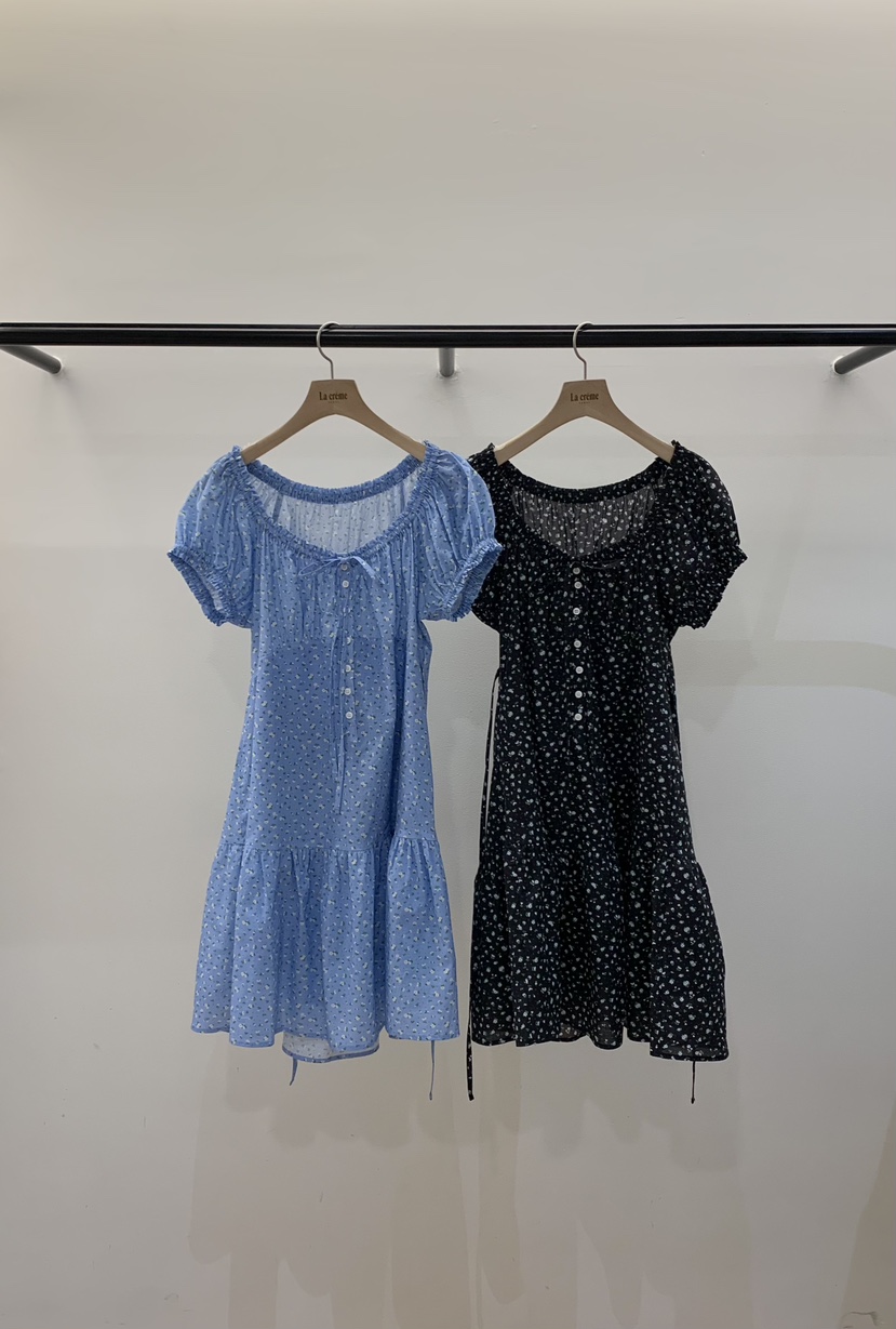 LA CREME韓國直郵實拍女裝新品時尚職業26春夏連衣裙花朵露肩LA CREME連衣裙