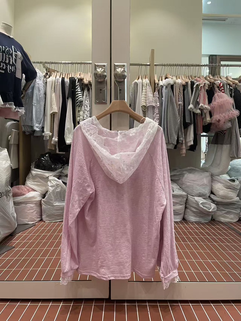 BE&amp;BE韓國直郵實拍女裝新品休閑26春夏長袖T恤蕾絲連帽BE&be長袖T恤