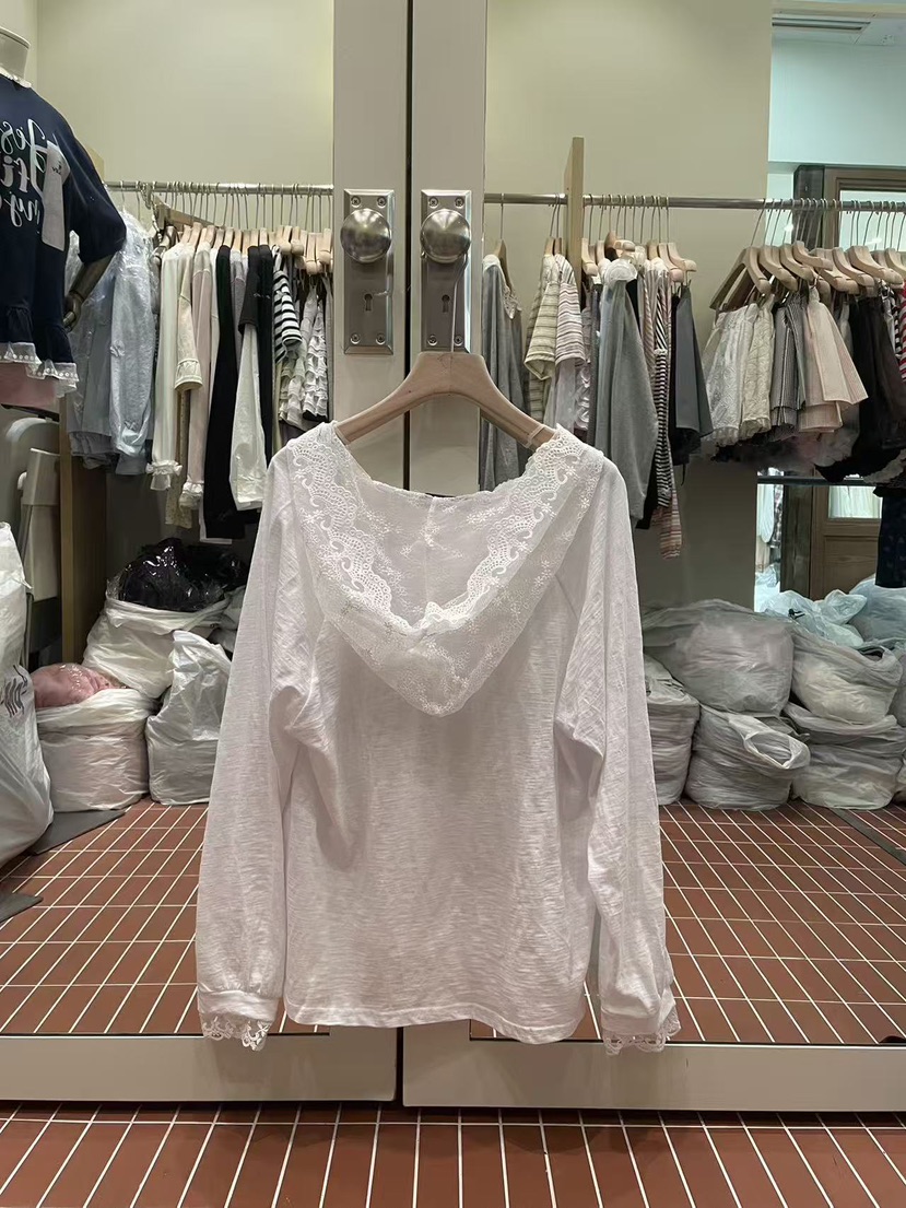 BE&amp;BE韓國直郵實拍女裝新品休閑26春夏長袖T恤蕾絲連帽BE&be長袖T恤