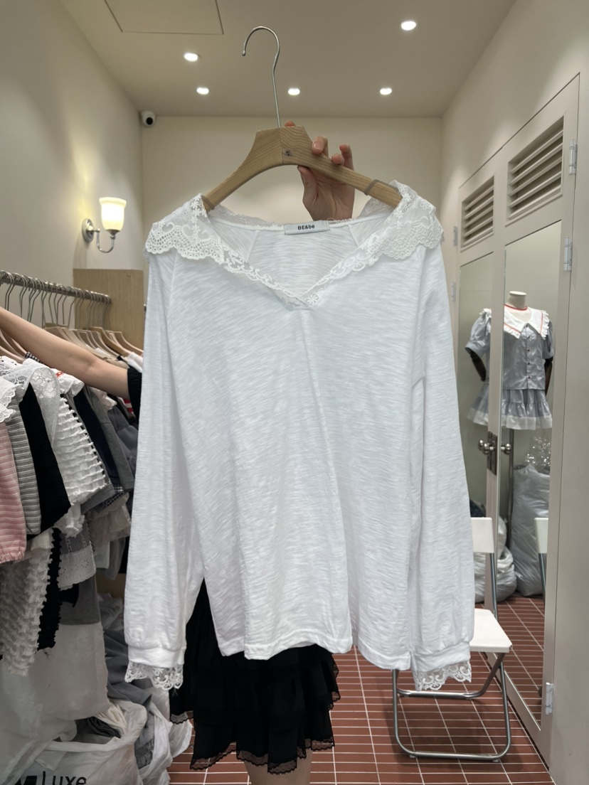 BE&amp;BE韓國直郵實拍女裝新品休閑26春夏長袖T恤蕾絲連帽BE&be長袖T恤圖色1