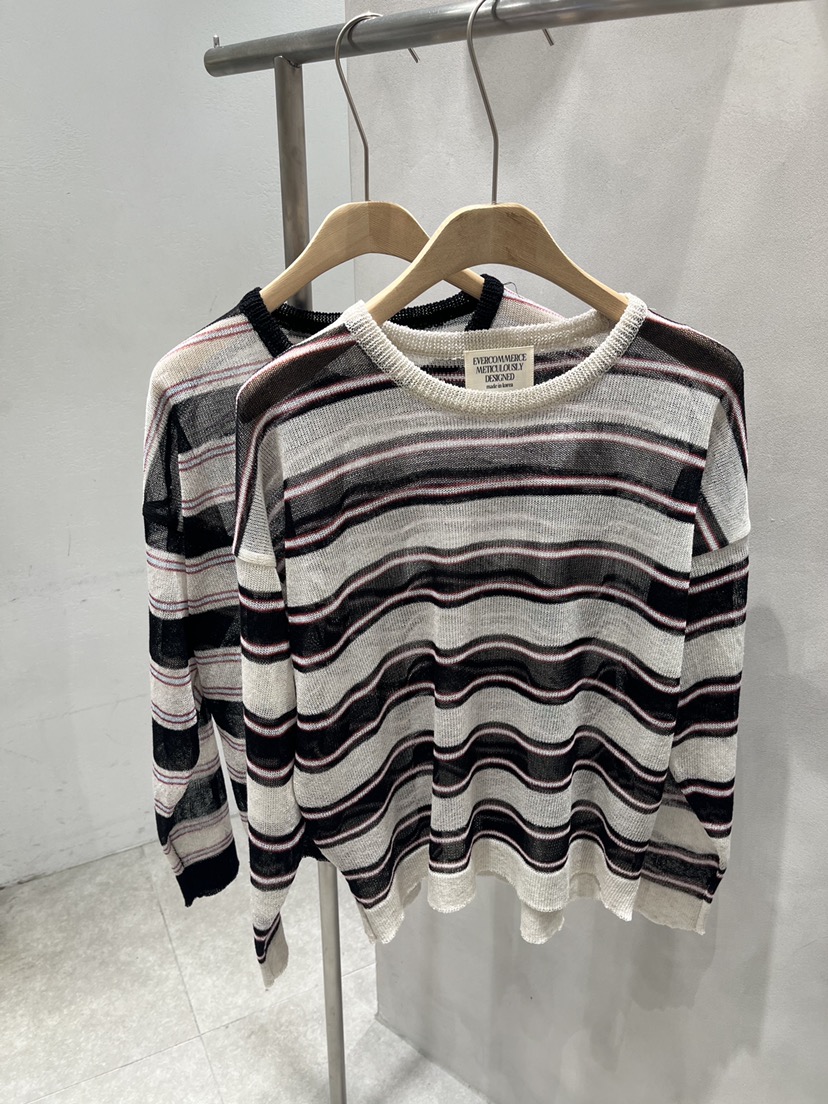 EVERCOMMERCE METICULOUSLY DESIGNED韓國東大門代購女裝新款熱賣針織衫亞麻條紋EVERCOMMERCE METICULOUSLY DESIGNED針織衫