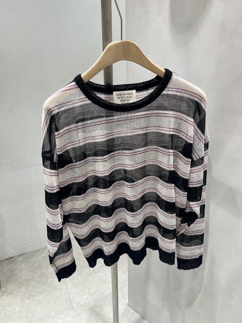 EVERCOMMERCE METICULOUSLY DESIGNED韓國東大門代購女裝新款熱賣針織衫亞麻條紋EVERCOMMERCE METICULOUSLY DESIGNED針織衫圖色1