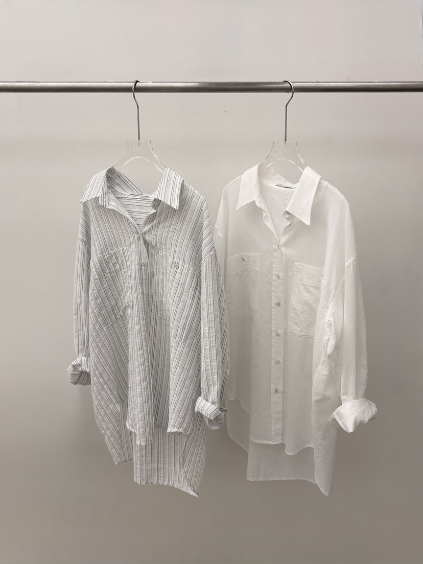 OURS韓國東大門代購女士新款26春夏休閑襯衫蕾絲衫透明條紋OURS襯衫/蕾絲衫