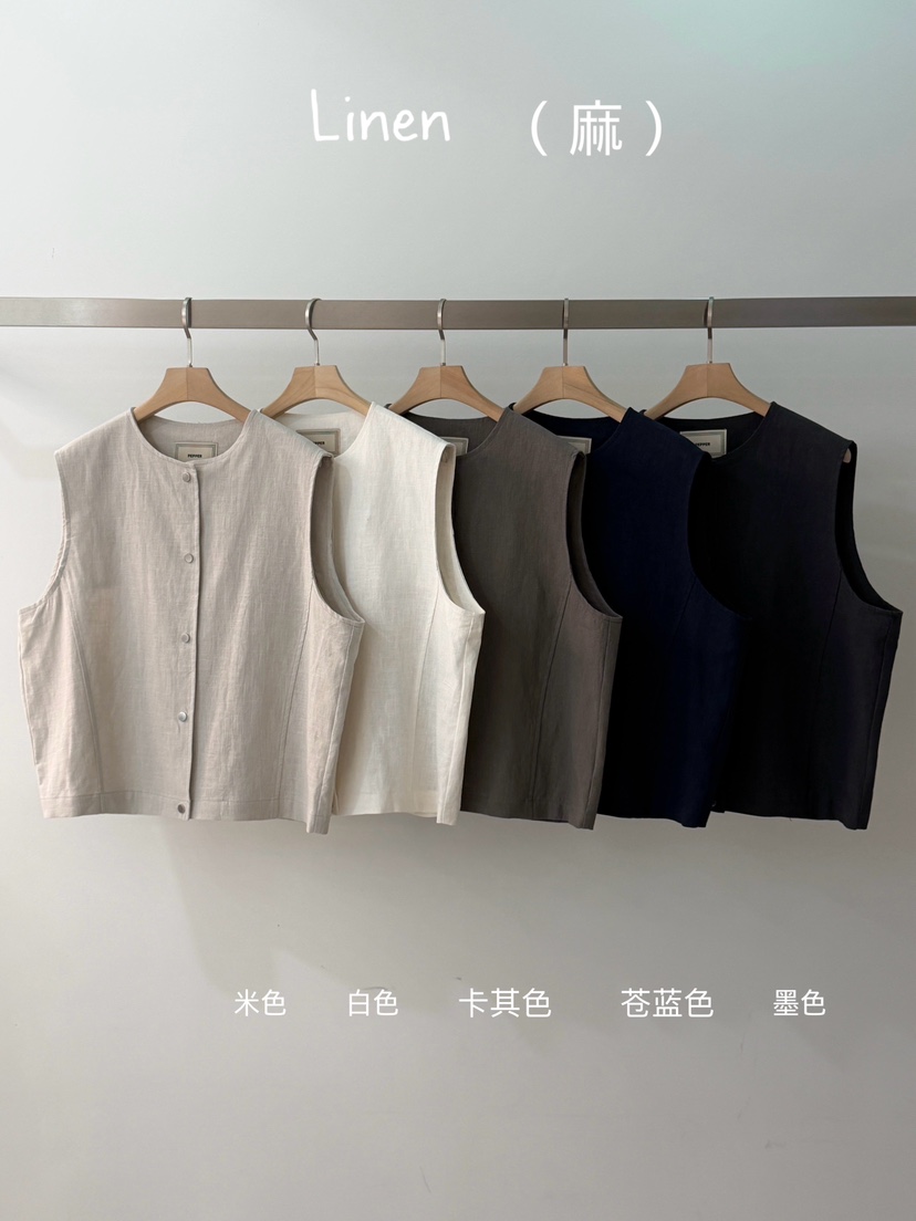 PEPPER-L韓國直郵女裝新款休閑時尚推薦職業26春夏馬甲亞麻布PEPPER馬甲